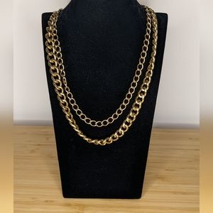 Cuban link double chain necklace with extender/ bracelet